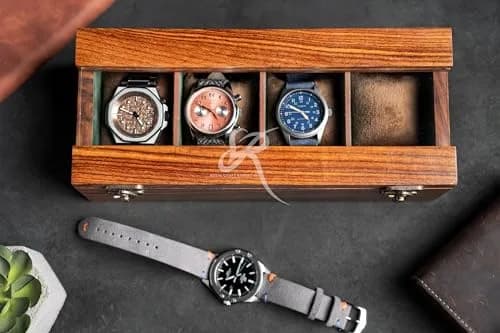 Royal Craft Expertise 4 Slot Wooden Watch Box Organizer | Vintage Brown, Rosewood Lined, Glass Top thumbnail 7