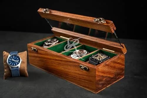 Royal Craft Expertise 4 Slot Wooden Watch Box Organizer | Vintage Brown, Rosewood Lined, Glass Top thumbnail 9