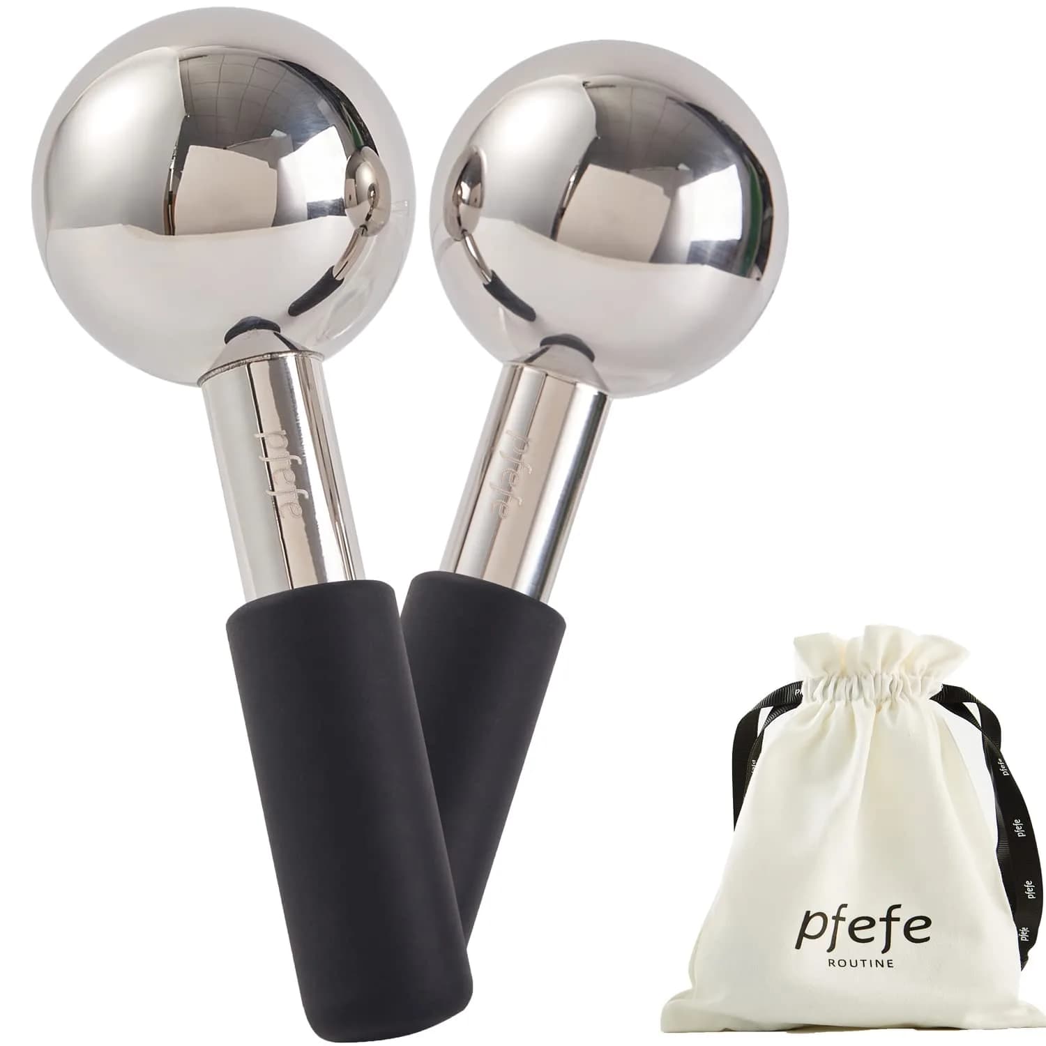 pfefe Stainless Steel Ice Globes for Face & Eyes, 2-Pack | Cooling Roller for Puffiness, Wrinkles, Headaches
