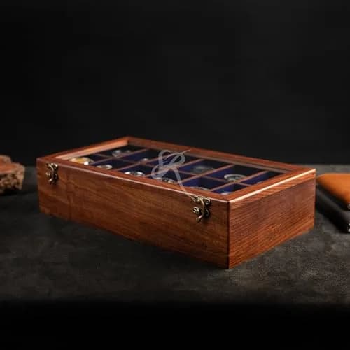 Royal Craft Expertise 12 Slot Handmade Wooden Watch Box with Glass Lid & Velvet Cushions | Indian Rosewood Timepiece Display Case for Men & Women thumbnail 5
