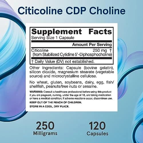 Jarrow Formulas Citicoline CDP Choline 250 MG Capsules (1440 Count, 250 mg) | Supports Brain Health, Performance & Memory thumbnail 6
