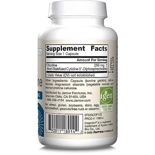 Jarrow Formulas Citicoline CDP Choline 250 MG Capsules (1440 Count, 250 mg) | Supports Brain Health, Performance & Memory thumbnail 9