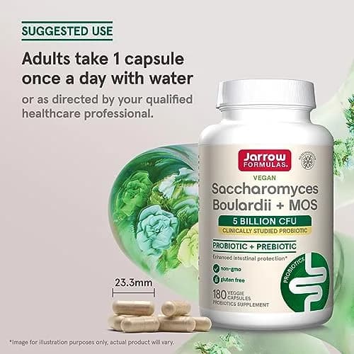 Jarrow Formulas Saccharomyces Boulardii + MOS Probiotic Yeast 180 Veggie Caps | 5 Billion CFU Gut Health Support thumbnail 7