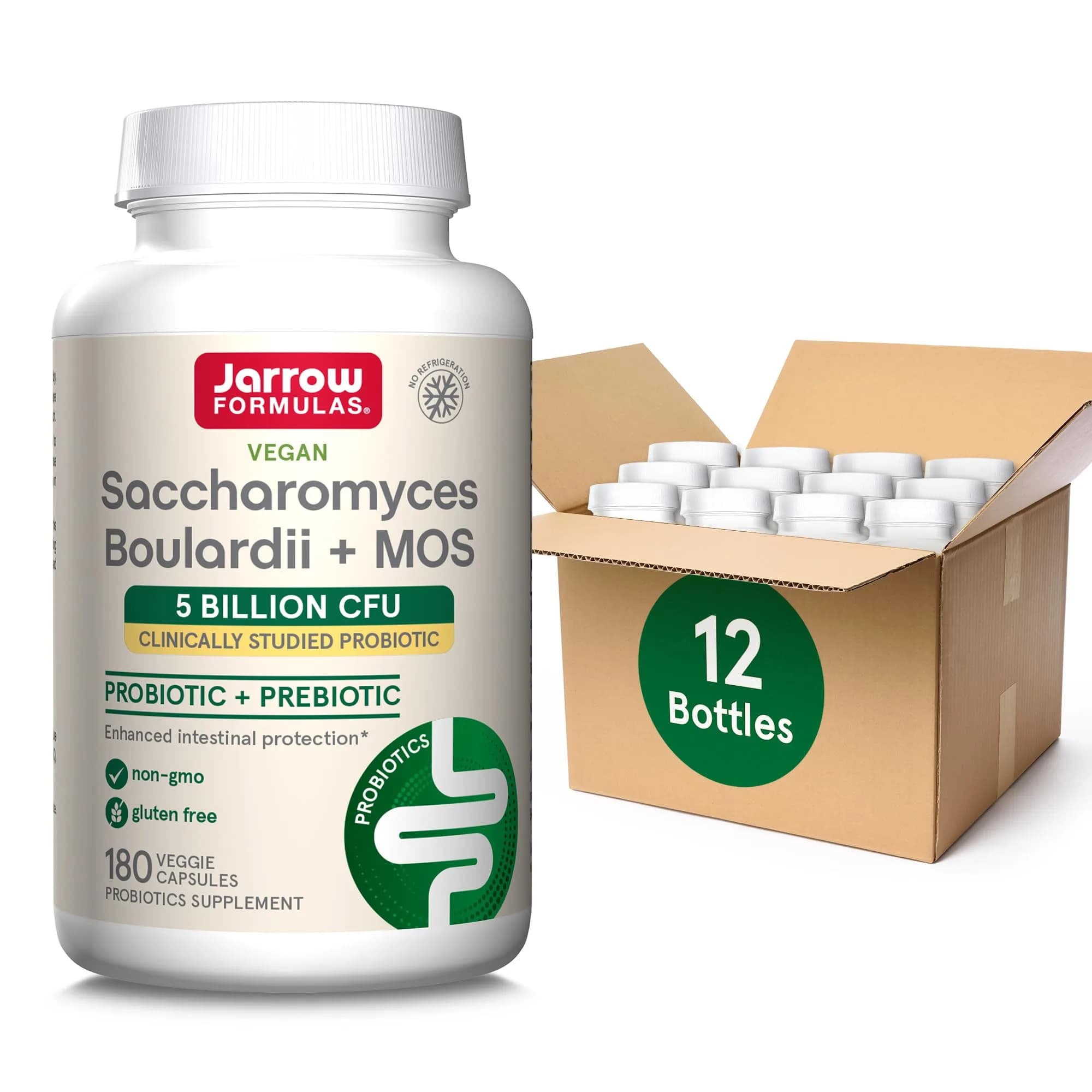 Jarrow Formulas Saccharomyces Boulardii + MOS 180 Servings (90 Count Pack of 2) | Probiotic + Prebiotic for Digestive Health Support — 180 Servings