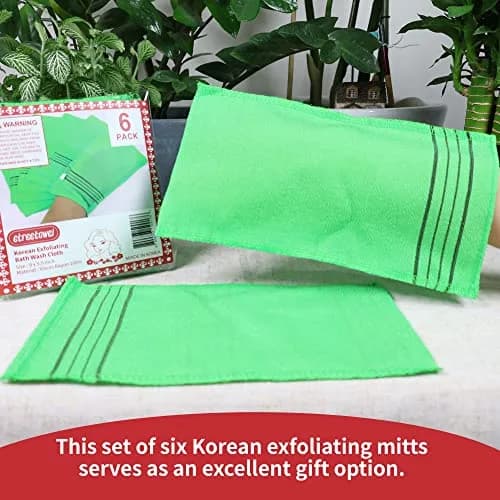 etreetowel Extra Large Korean Asian Exfoliating Bath Washcloth Mitt Scrub 39cm x 14cm (6 PCs) | Removes Dead Skin for Soft Skin thumbnail 5