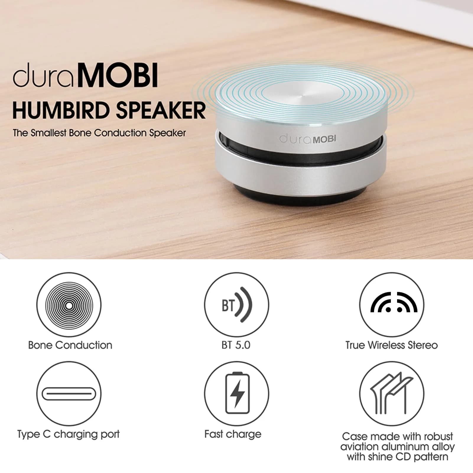 Henniu Bone Conduction Speakers 2 Pack Silver | DIY Sound Experience with BT 5.0 - view 5