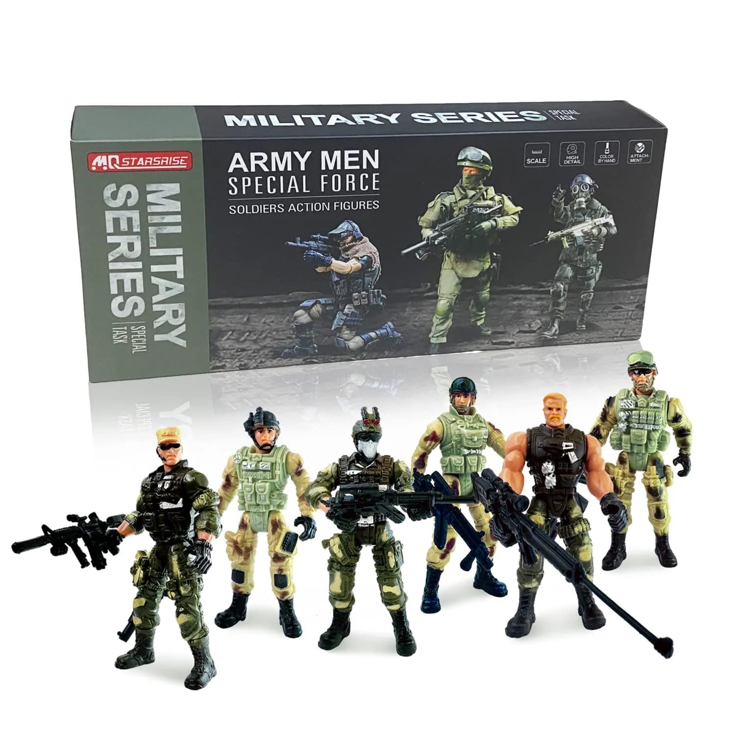 MQSTARSRISE Army Men Action Figures, Soldiers Toy for Boys Age 4-7 | Detachable, Realistic & Educational Playset — Green