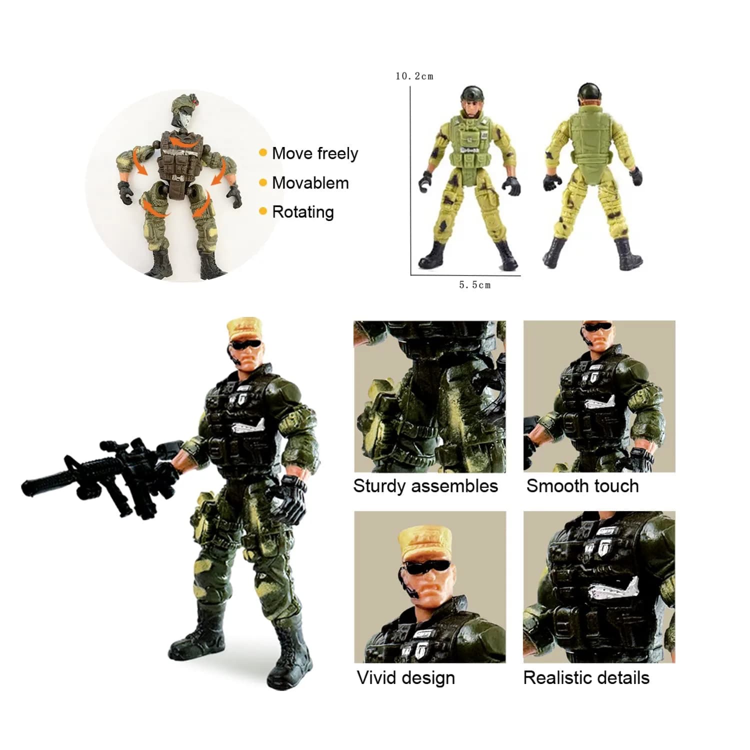 MQSTARSRISE Army Men Action Figures with Weapons | Detachable & Safe Plastic Playset thumbnail 2