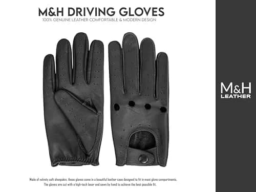 M&H Since 1978 Driving Gloves for Men - Black Leather XS | Soft Sheep Leather, All-Season Comfort thumbnail 4