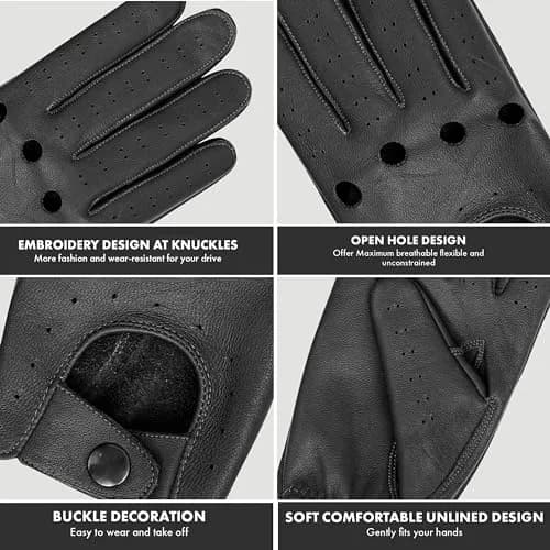 M&H Since 1978 Driving Gloves for Men - Black Leather XS | Soft Sheep Leather, All-Season Comfort thumbnail 5