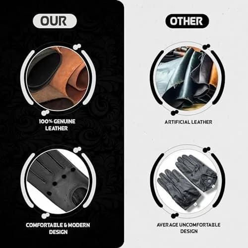 M&H Since 1978 Driving Gloves for Men - Black Leather XS | Soft Sheep Leather, All-Season Comfort thumbnail 6