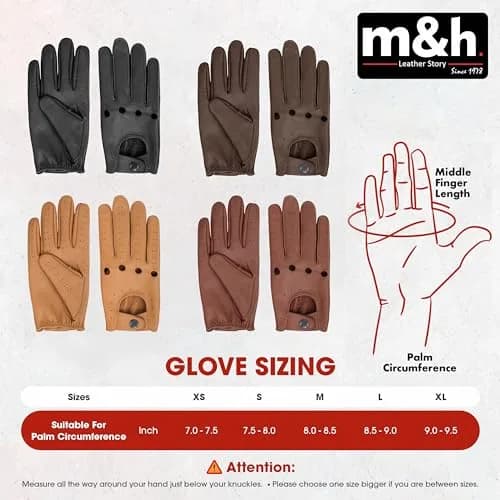 M&H Since 1978 Driving Gloves for Men - Black Leather XS | Soft Sheep Leather, All-Season Comfort thumbnail 7