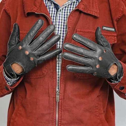 M&H Since 1978 Driving Gloves for Men - Black Leather XS | Soft Sheep Leather, All-Season Comfort thumbnail 2