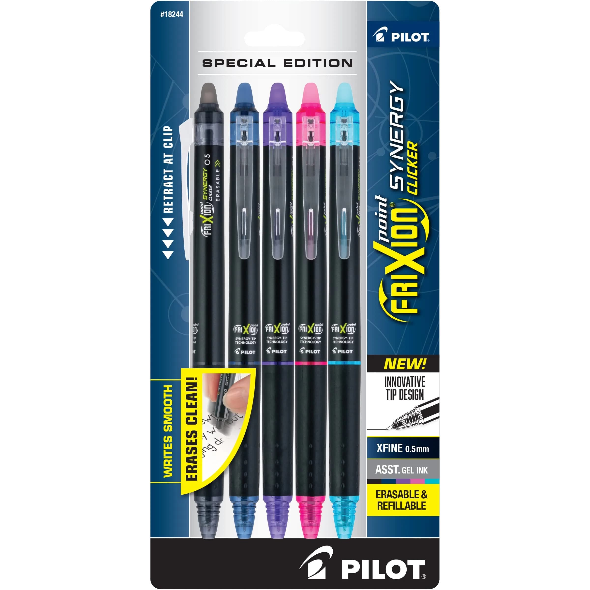 PILOT FriXion Synergy Clicker Erasable Pens 0.5mm (5-Pack Assorted) | Write, Erase, Rewrite — Assorted 5