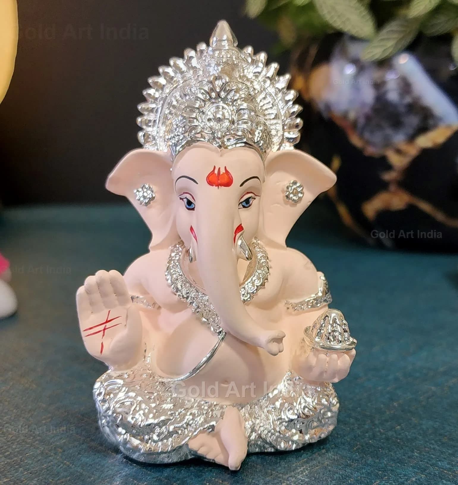 Gold Art India 999 Silver Plated Ganesha Idol 8.89cm (3.5 Inches) | Exquisite Indian Handicraft for Home & Car - view 5