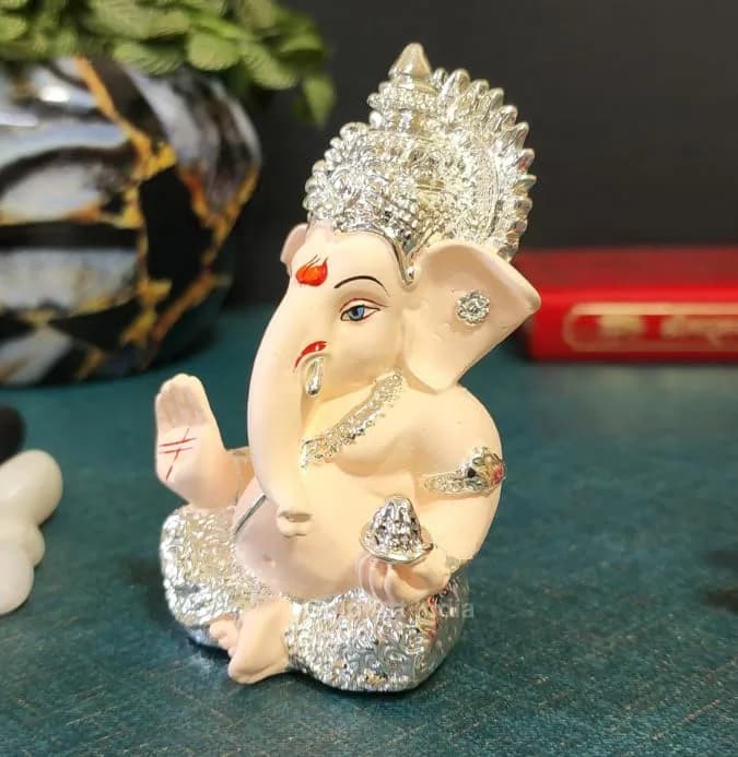Gold Art India 999 Silver Plated Ganesha Idol 8.89cm (3.5 Inches) | Exquisite Indian Handicraft for Home & Car - view 6