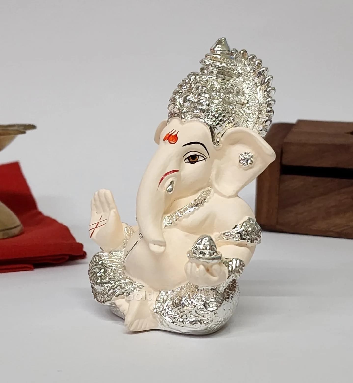 Gold Art India 999 Silver Plated Ganesha Idol 8.89cm (3.5 Inches) | Exquisite Indian Handicraft for Home & Car - view 2