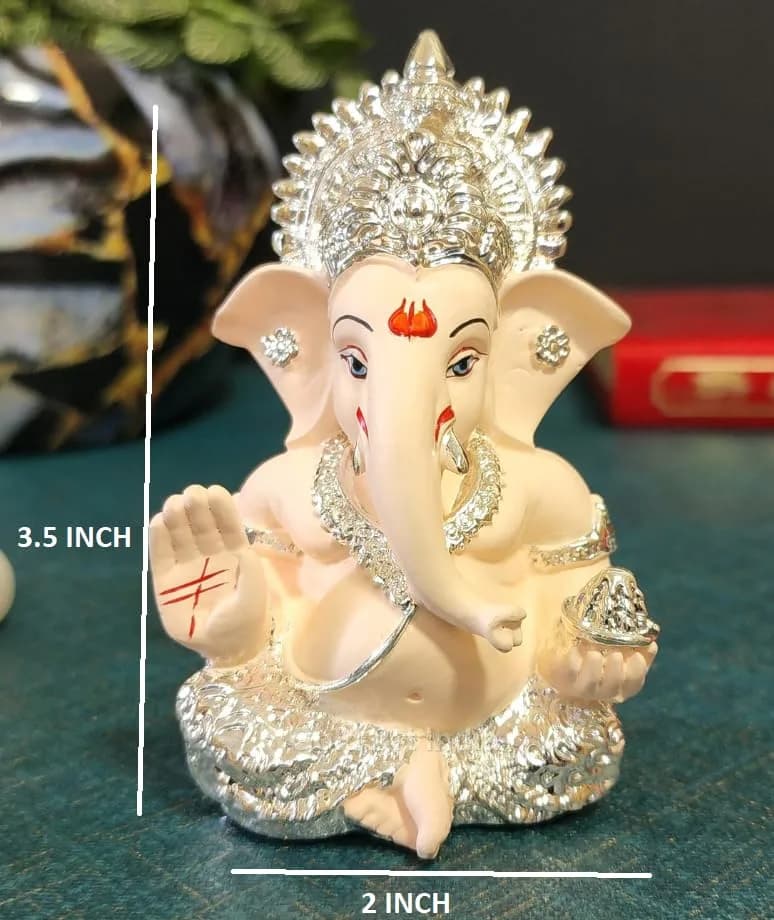Gold Art India 999 Silver Plated Ganesha Idol 8.89cm (3.5 Inches) | Exquisite Indian Handicraft for Home & Car - view 4