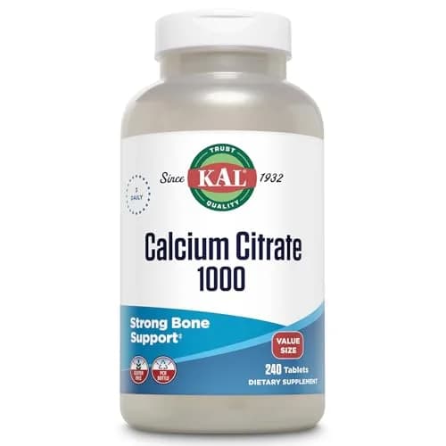 KAL Calcium Citrate 1000 mg 240 Tablets | Bone, Teeth, Muscle & Heart Support — Chelated Calcium Citrate — 80 Servings — Gluten Free, Lab Verified thumbnail 1