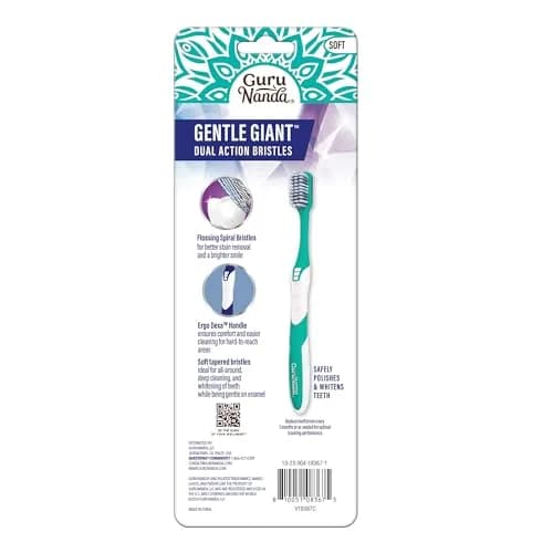 GuruNanda Gentle Giant Toothbrush with Dual Action Flossing Spiral Bristles, Non-Slip Ergo Dexa Grip, BPA Free Manual Toothbrushes, Assorted Colors, 4 Count thumbnail 8