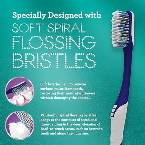GuruNanda Gentle Giant Toothbrush with Dual Action Flossing Spiral Bristles, Non-Slip Ergo Dexa Grip, BPA Free Manual Toothbrushes, Assorted Colors, 4 Count thumbnail 2