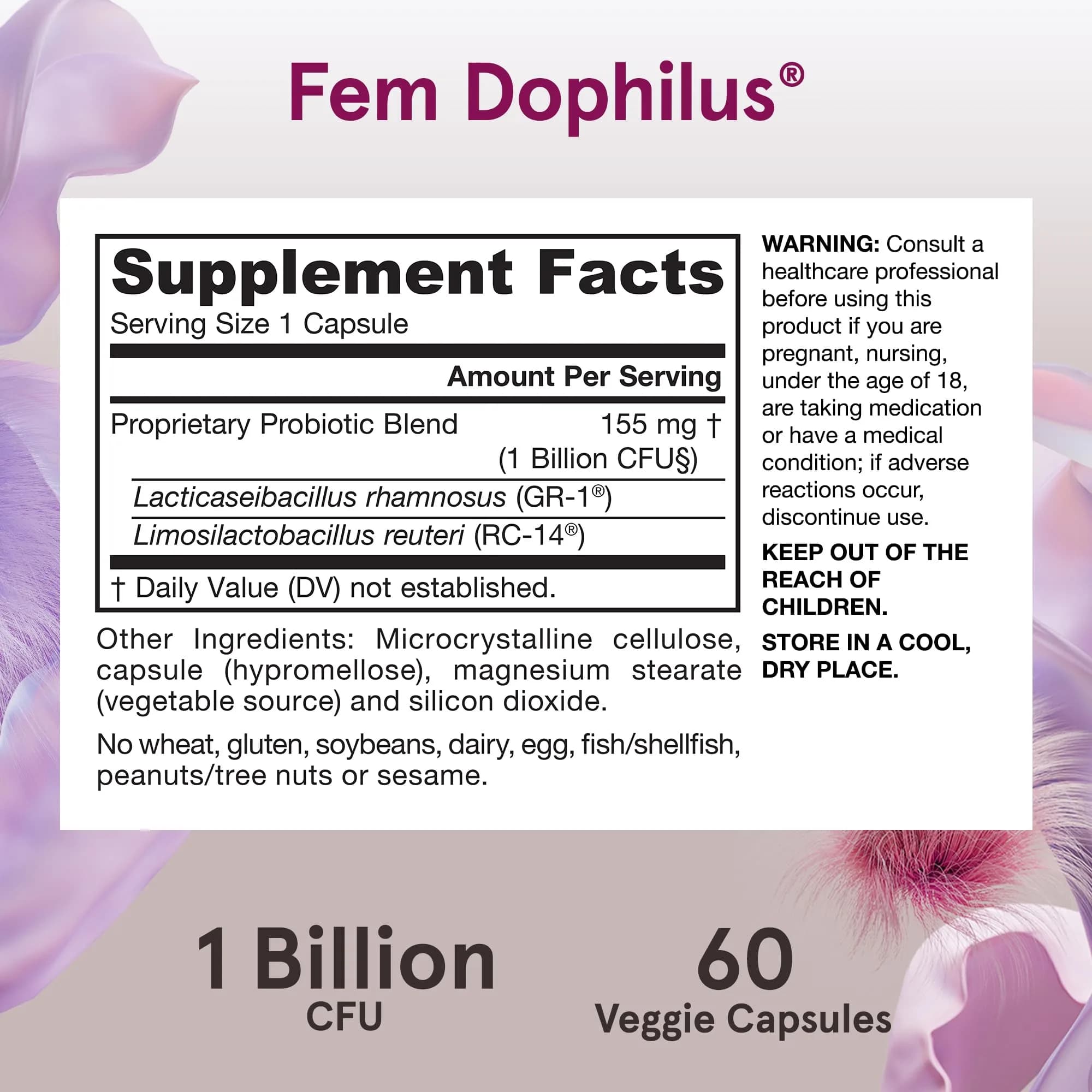 Jarrow Formulas Fem-Dophilus Probiotics 60 Veggie Caps (Pack of 12) | Vaginal & Urinary Tract Support - view 6