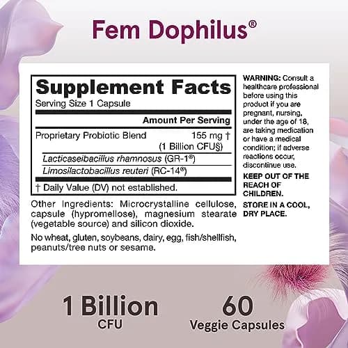 Jarrow Formulas Fem-Dophilus Probiotics 60 Veggie Caps (Pack of 12) | Vaginal & Urinary Tract Support thumbnail 6