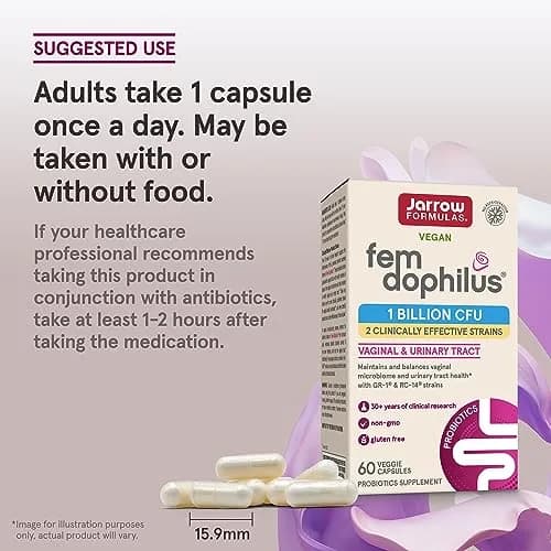 Jarrow Formulas Fem-Dophilus Probiotics 60 Veggie Caps (Pack of 12) | Vaginal & Urinary Tract Support thumbnail 7