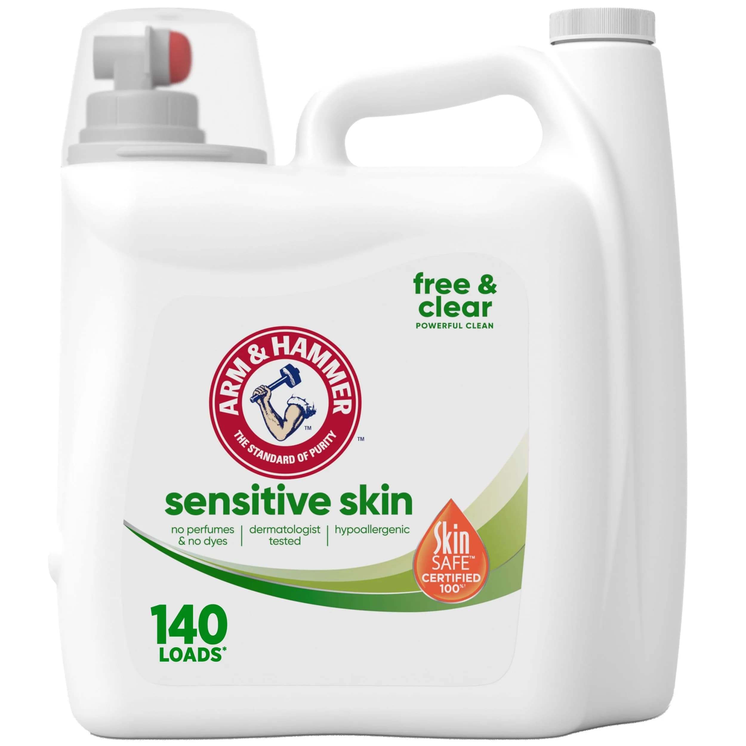 ARM & HAMMER Sensitive Skin Free & Clear Liquid Laundry Detergent | Gentle on Skin, Powerful on Dirt, 140 Fl Oz