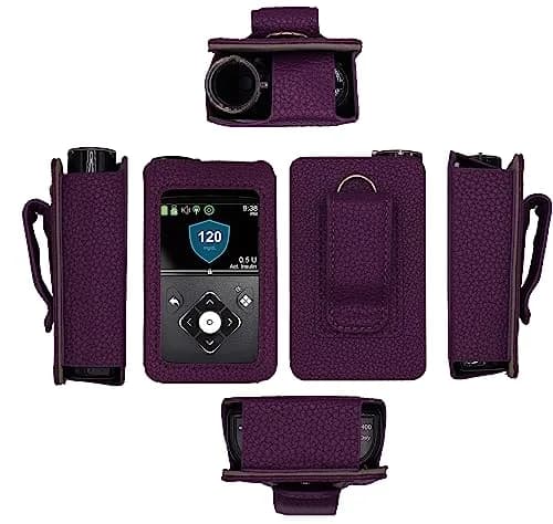 usastar-SNK Premium Fitted Leather Case with Belt Clip for Medtronic Minimed Insulin Pump 630G/640G/670G/770G/780G (All Models) - Vertical Purple thumbnail 1