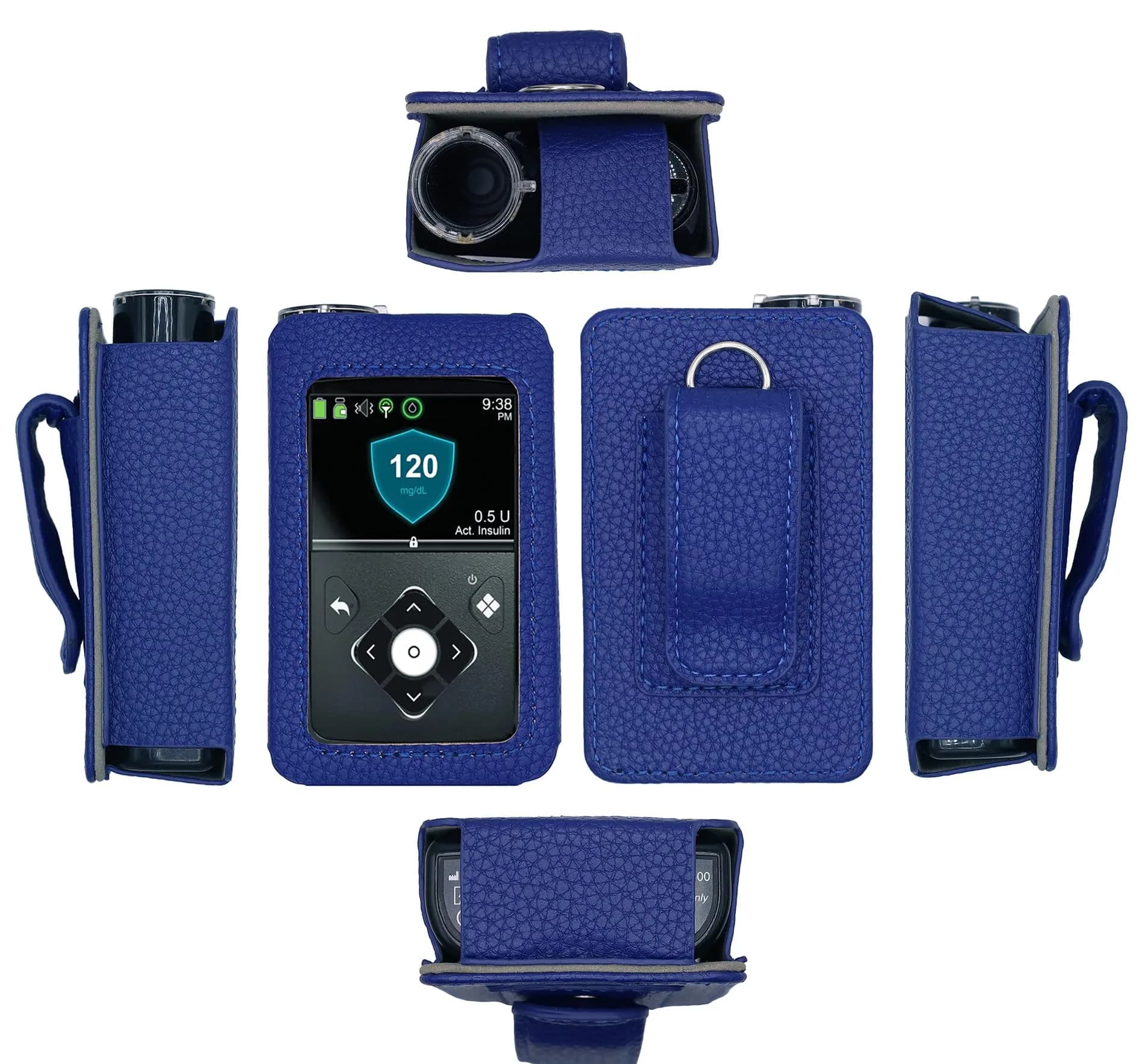 usastar-SNK Fitted Leather Case with Belt Clip for Medtronic Minimed Insulin Pump 630G/640G/670G/770G/780G (All Models) - Vertical-B1-Navy - main product image