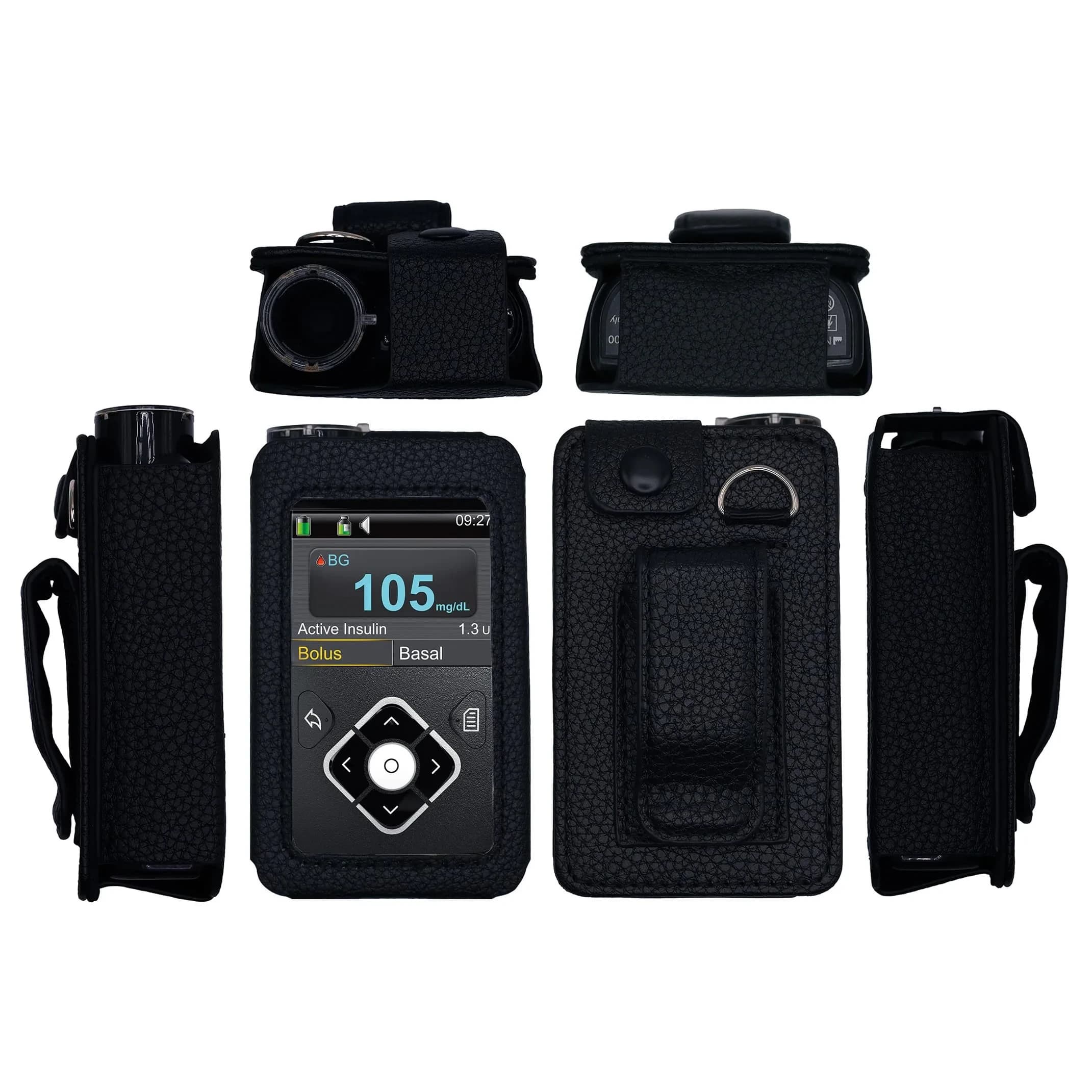 usastar-SNK Premium Fitted Leather Case with Screen Protector & Belt Clip for Medtronic Minimed Insulin Pump 630G/640G/670G/770G/780G (All Models) - Vertical-B1-HPink — Vertical-B1-Black