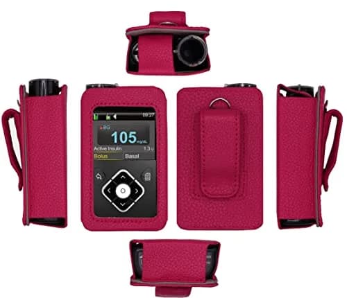 usastar-SNK Premium Fitted Leather Case with Screen Protector & Belt Clip for Medtronic Minimed Insulin Pump 630G/640G/670G/770G/780G (All Models) - Vertical-B1-HPink thumbnail 1