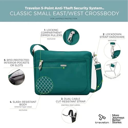 Travelon Anti-Theft Classic Small East/West Crossbody | RFID & Locking Security (70-120 chars) thumbnail 5