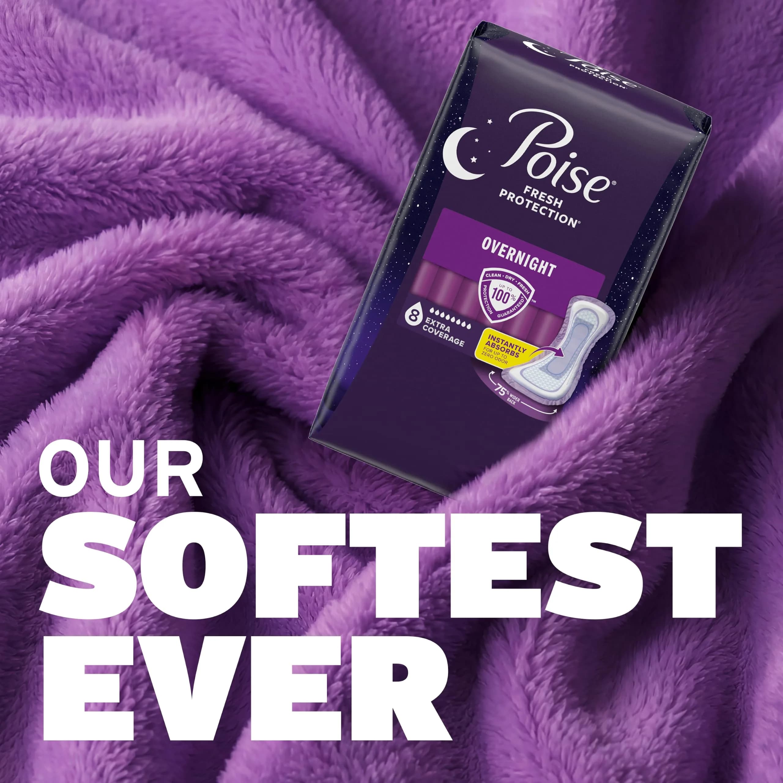 Poise Overnight Incontinence Pads for Women, 8 Drop Extra Coverage, 36 Count (1.56 kg) - view 6