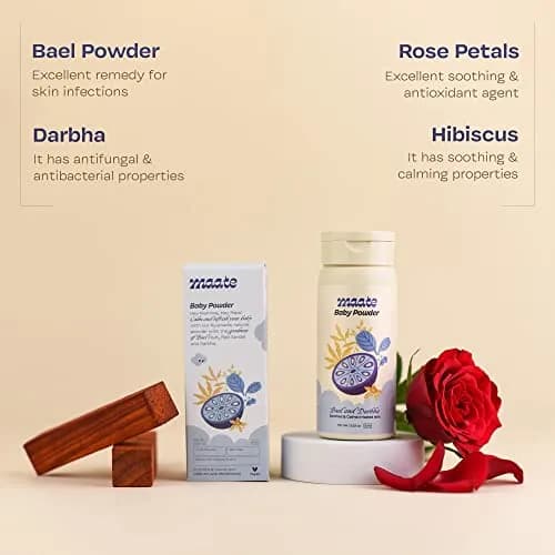 MAATE Talc Free Natural & Ayurvedic Baby Powder 100 gm | Soothes & Moisturises Baby's Skin thumbnail 3