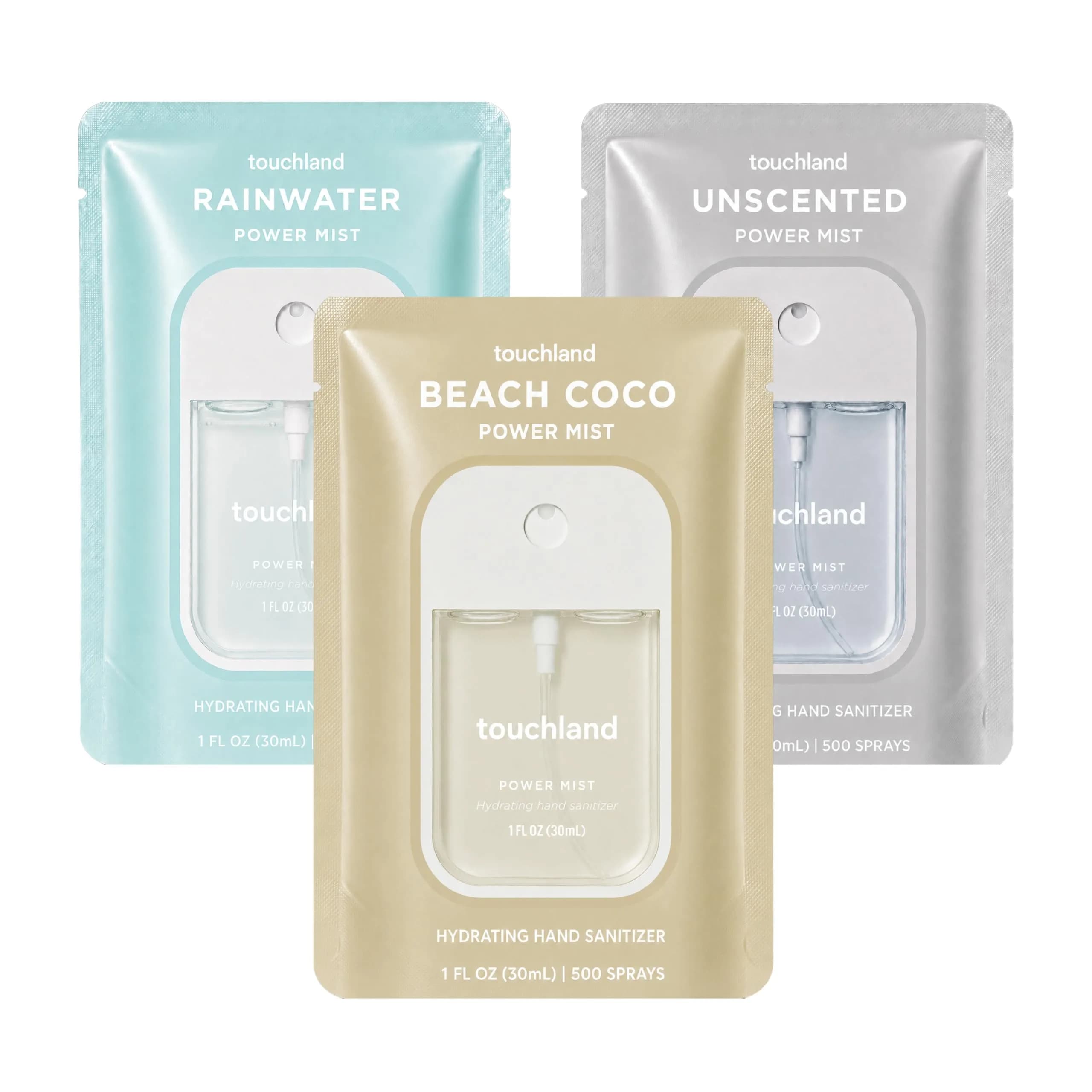 Touchland Dye Free Trio Hydrating Hand Sanitizer Spray Set Travel Size | Moisturizing & Dye-Free Formula - main product image