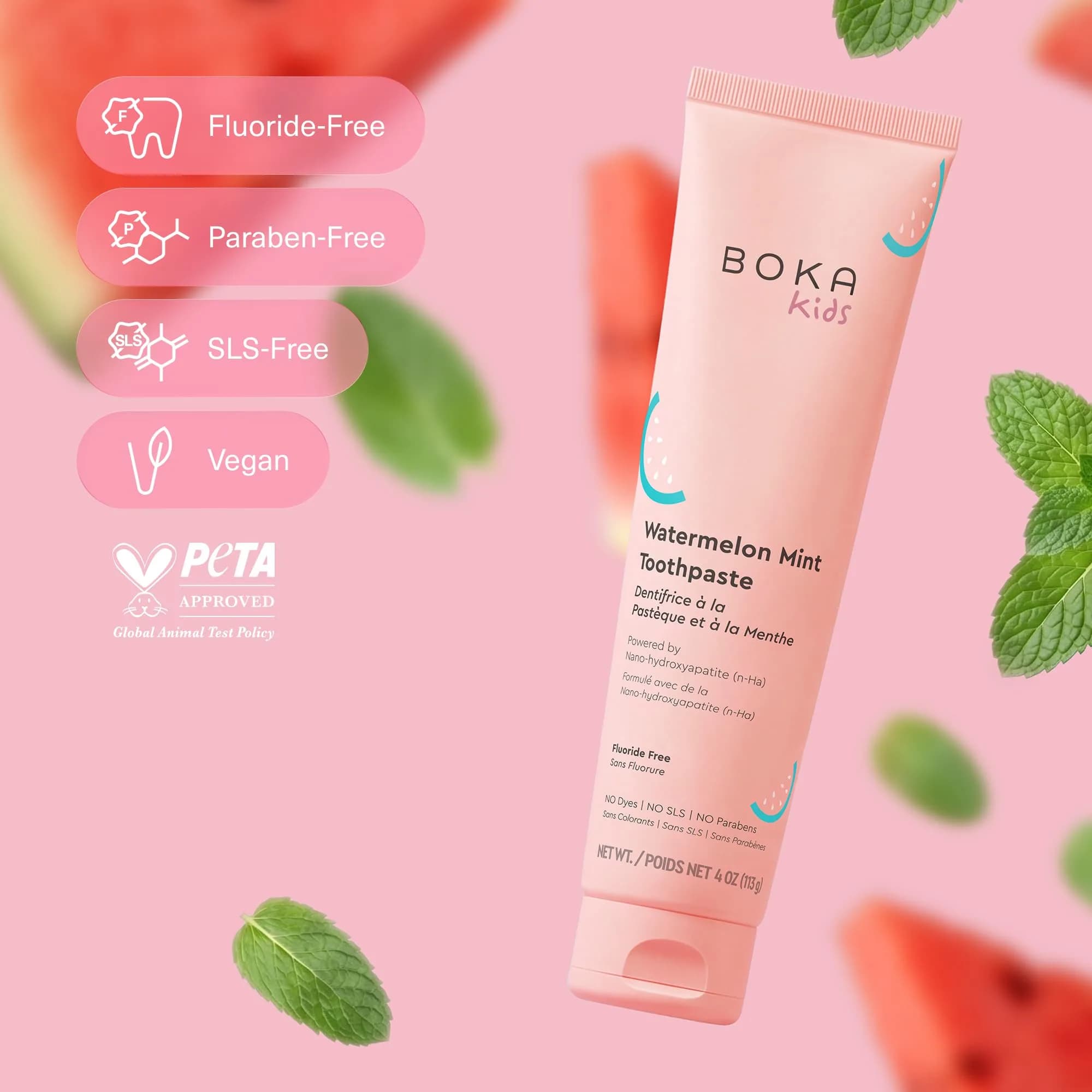 Boka Watermelon Mint Fluoride-Free Toothpaste for Kids, 4 oz | USA Imported Nano Hydroxyapatite Formula - view 5