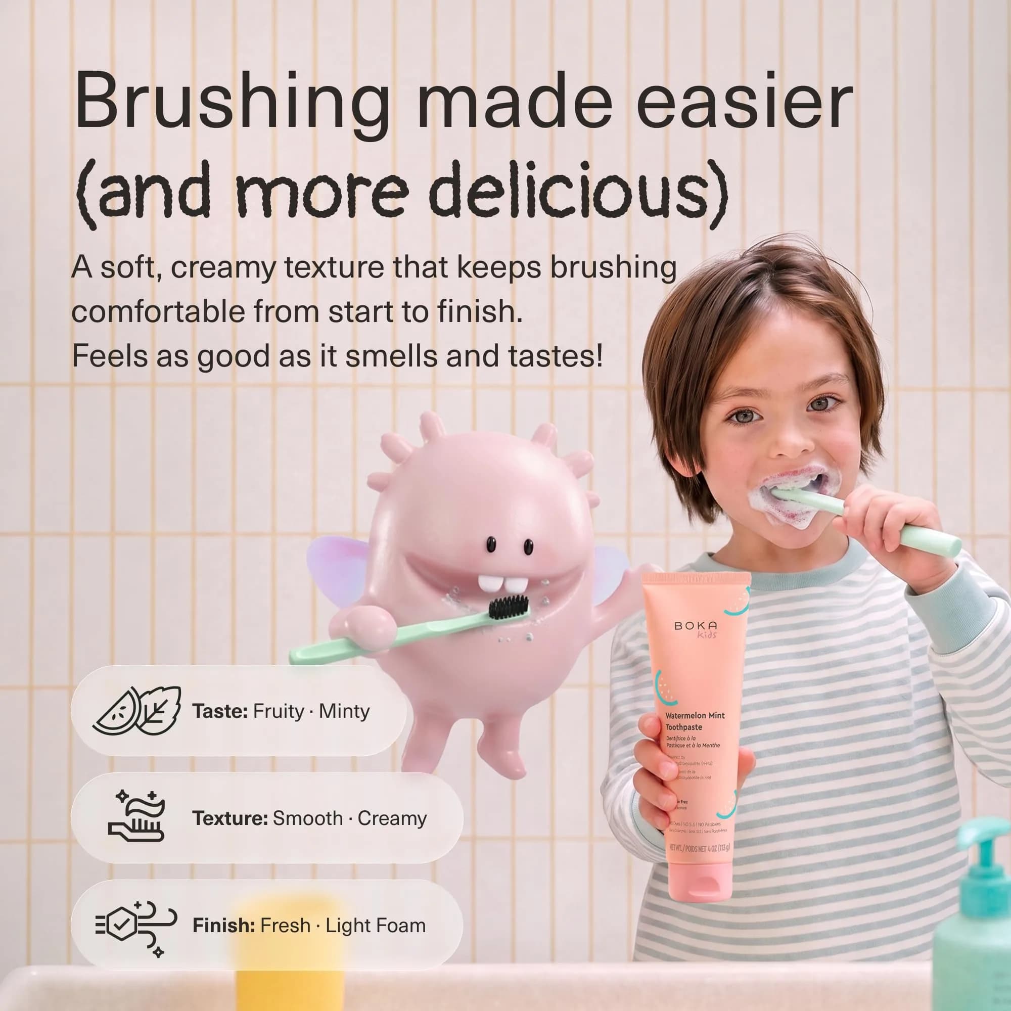 Boka Watermelon Mint Fluoride-Free Toothpaste for Kids, 4 oz | USA Imported Nano Hydroxyapatite Formula - view 3