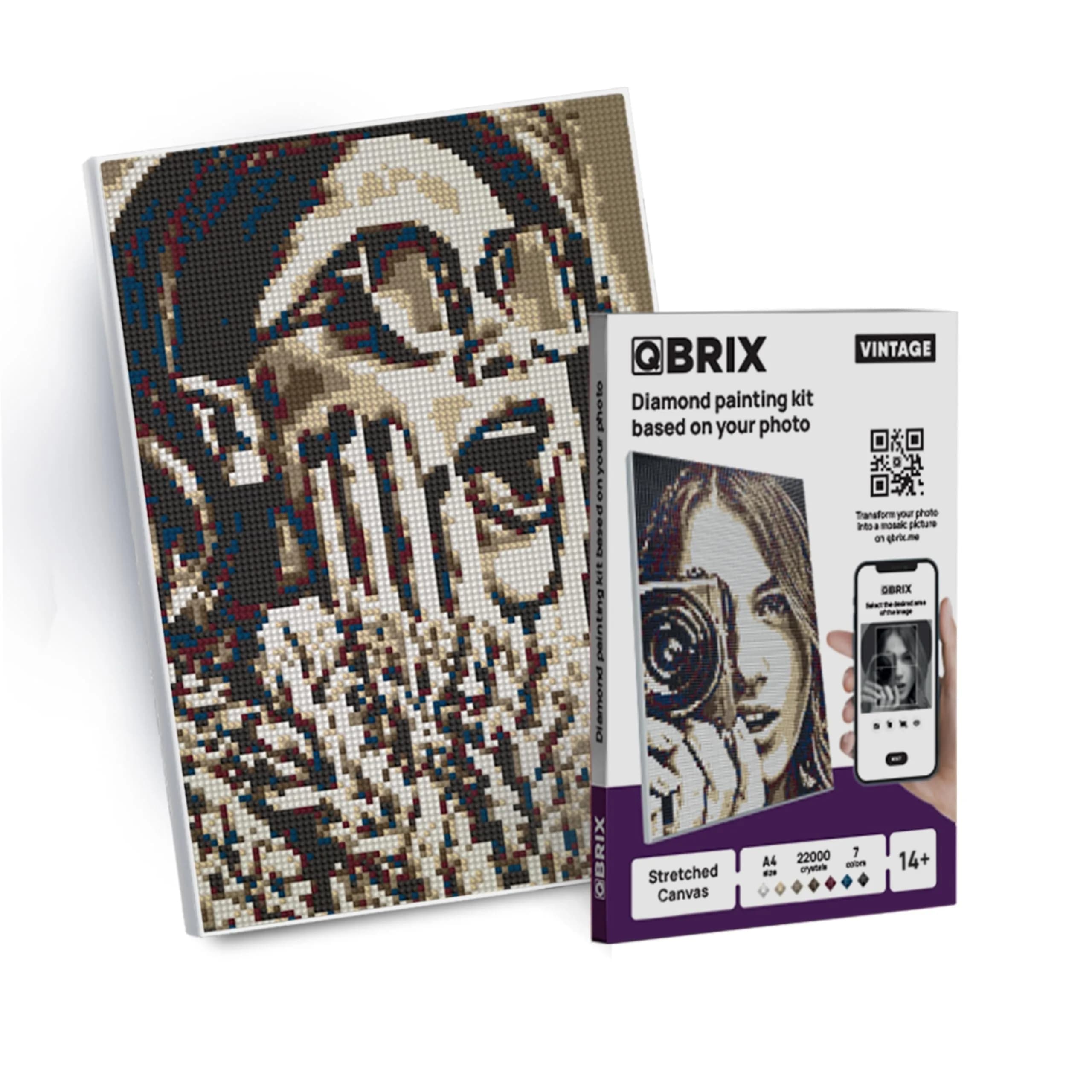 QBRIX Custom Diamond Painting Kit for Adults 21cm x 30cm (8.27 x 11.81 inches) | Personalised Gem Art from Any Photo — Vintage A4
