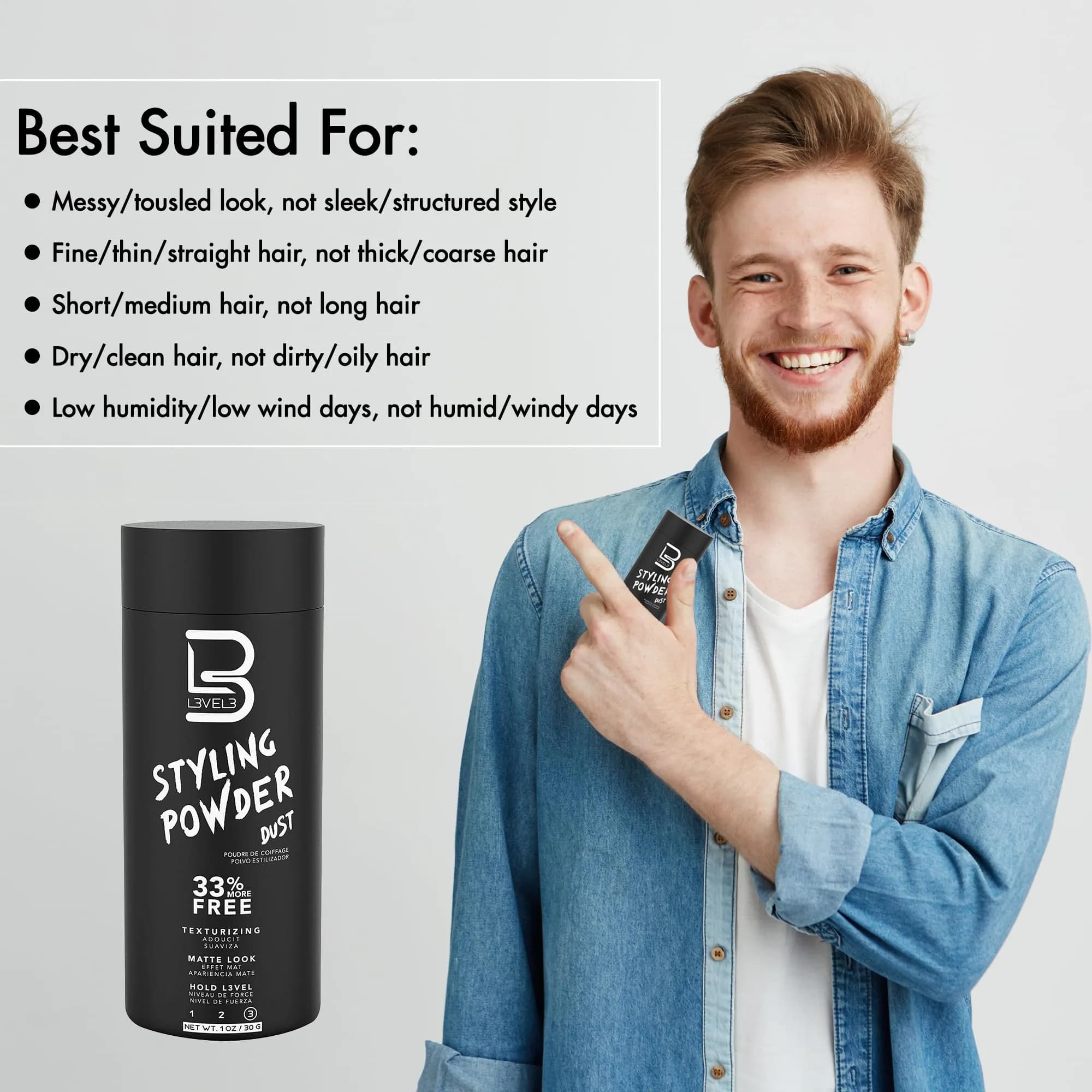 L3 Level 3 Hair Texture Powder for Men, Volume, Natural Look, 60 g (2.1 oz) | Fragrance-Free Matte Finish - view 5