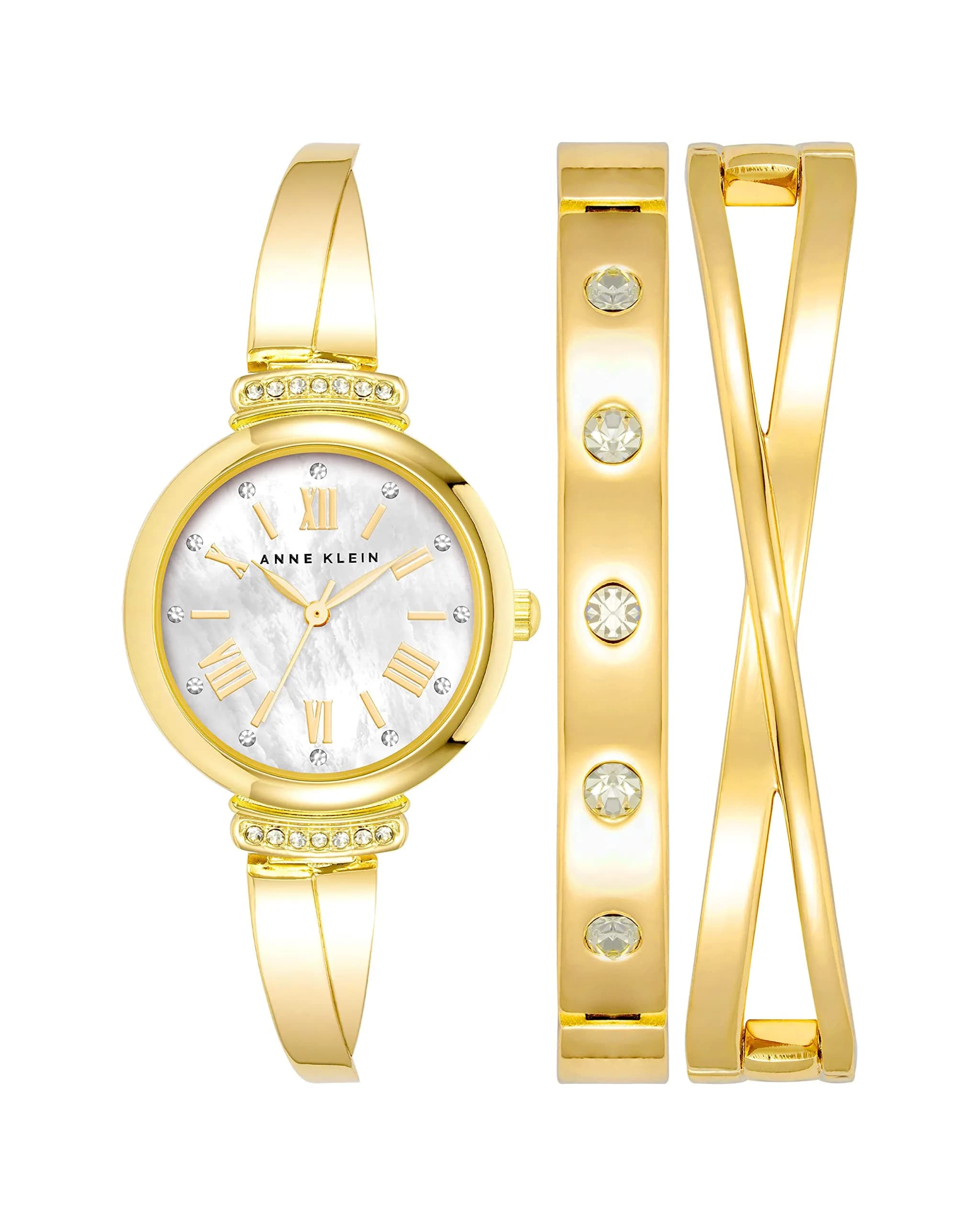 Anne Klein Women's Rose Gold & Gunmetal Grey Crystal Bangle Watch Set with Bracelet, 26mm Case - main product image