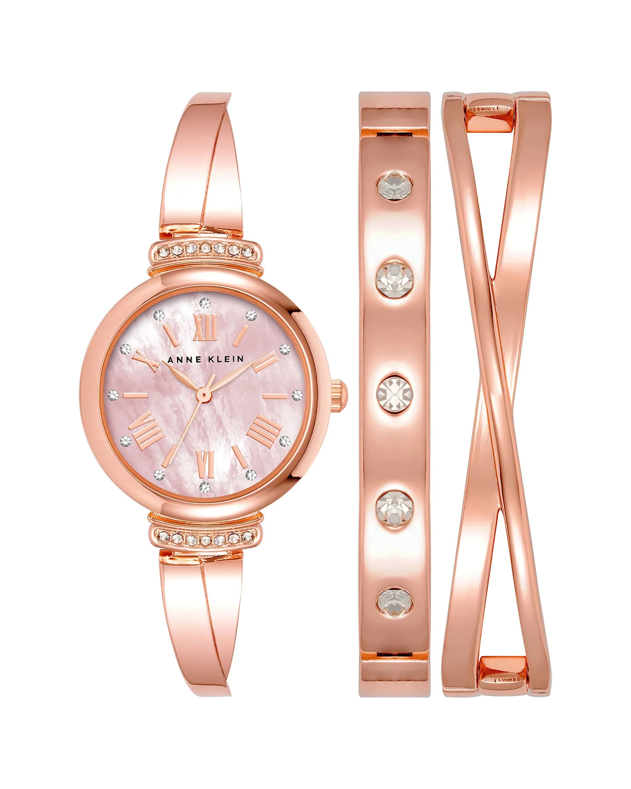 Anne Klein Rose Gold & Gunmetal Grey Crystal Bangle Watch Set for Women - main product image