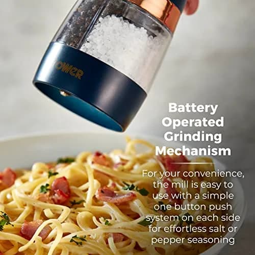 Tower T847004MNB Electric Salt and Pepper Mills 0.28kg (7cm x 21.5cm) | Adjustable Ceramic Grinders, Midnight Blue & Rose Gold thumbnail 4