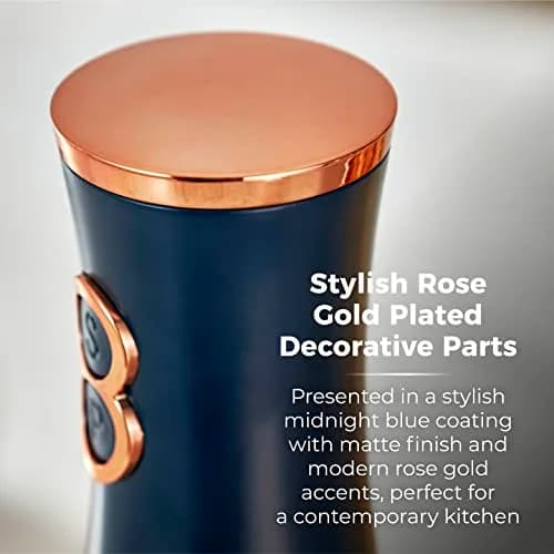 Tower T847004MNB Electric Salt and Pepper Mills 0.28kg (7cm x 21.5cm) | Adjustable Ceramic Grinders, Midnight Blue & Rose Gold thumbnail 7