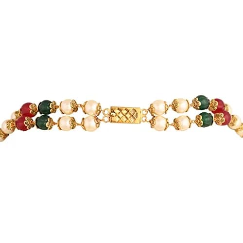 Ratnavali Jewels Pearl Necklace with Red, Green & White Beads | Flawless Round Pearls, Brass Clasp (28cm | 11in) thumbnail 4