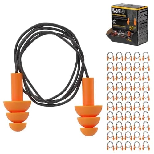Klein Tools 6050350 Corded Earplugs, 25dB NRR, 50-Pair Dispenser Pack | Reusable Noise Reduction for Construction & Loud Environments thumbnail 1