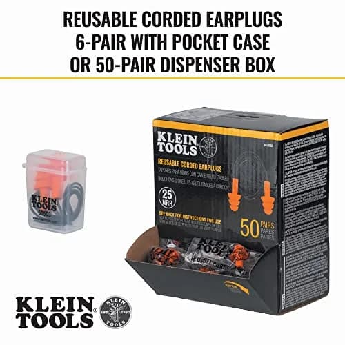 Klein Tools 6050350 Corded Earplugs, 25dB NRR, 50-Pair Dispenser Pack | Reusable Noise Reduction for Construction & Loud Environments thumbnail 3