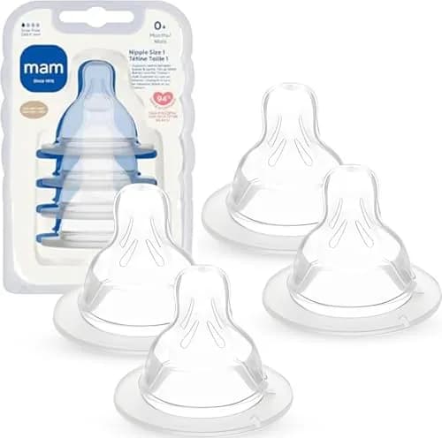 MAM Baby Bottle Anti-Colic Slow Flow Nipples 4 Pack | Breast-Like Silicone for All MAM Bottles thumbnail 1