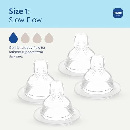 MAM Baby Bottle Anti-Colic Slow Flow Nipples 4 Pack | Breast-Like Silicone for All MAM Bottles thumbnail 2